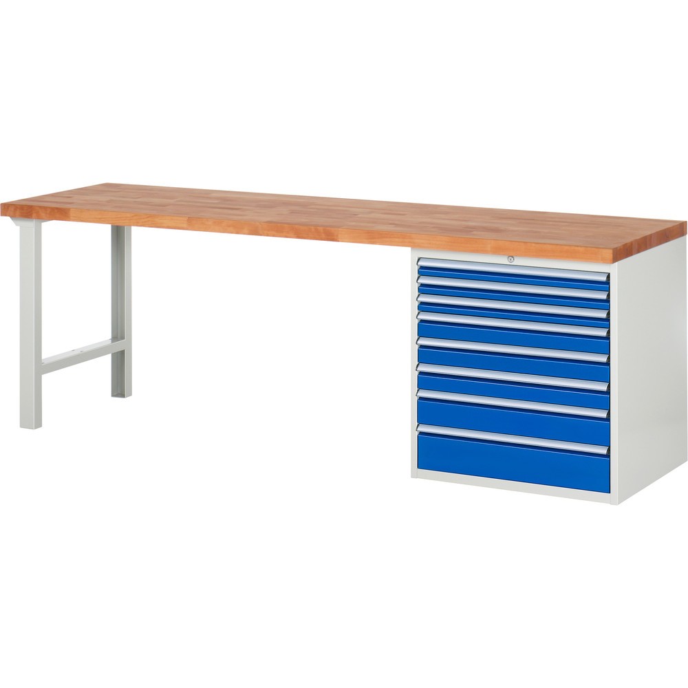 Immagine del prodotto n. 1: Banco da lavoro RAU serie 7000, 1 contenitore, AxLxP 890 x 2.500 x 700 mm, 8 cassetti estraibili al 100%, portata cassetti 75 kg