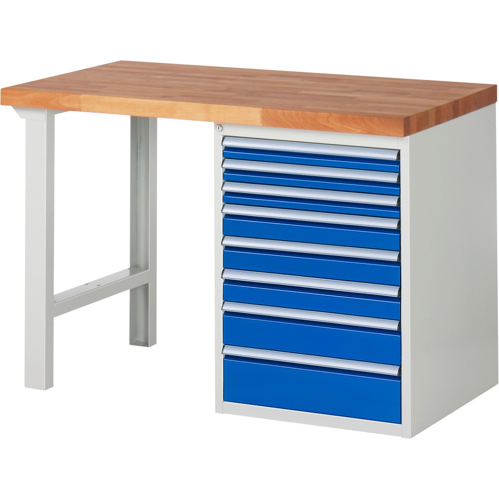 Immagine del prodotto: Banco da lavoro RAU serie 7000, 1 contenitore, AxLxP 840 x 1.250 x 700 mm, 8 cassetti estraibili al 90%, portata cassetti 100 kg