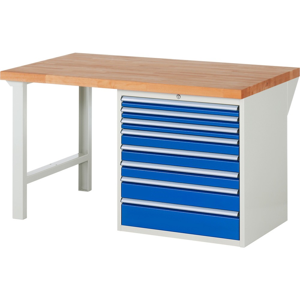 Immagine del prodotto n. 1: Banco da lavoro RAU serie 7000, 1 contenitore, AxLxP 890 x 1.500 x 900 mm, 8 cassetti estraibili al 100%, portata cassetti 75 kg