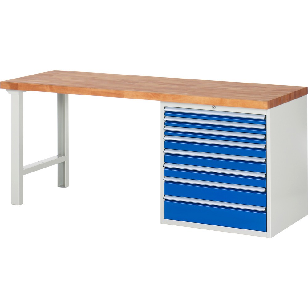 Immagine del prodotto n. 1: Banco da lavoro RAU serie 7000, 1 contenitore, AxLxP 890 x 2.000 x 700 mm, 8 cassetti estraibili al 100%, portata cassetti 75 kg