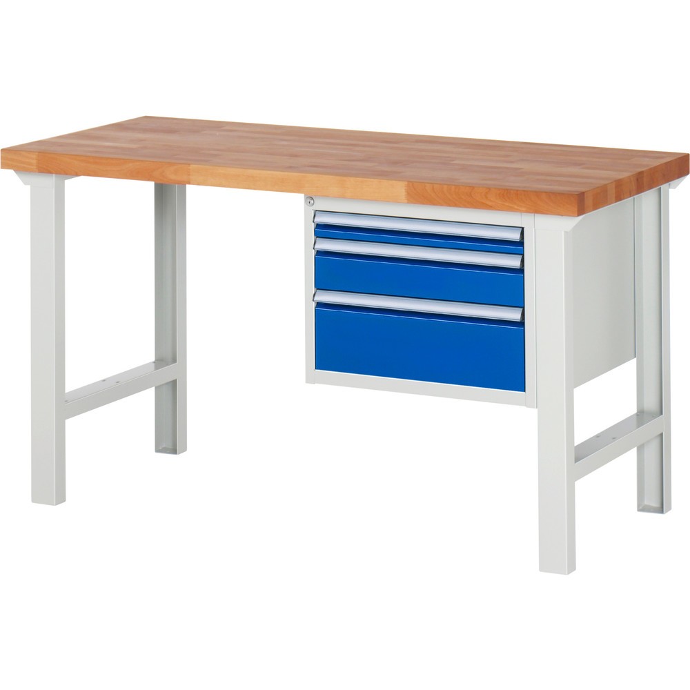 Immagine del prodotto: Banco da lavoro RAU serie 7000, 1 contenitore, AxLxP 840 x 1.500 x 700 mm, 3 cassetti estraibili al 100% 1 x 60, 1 x 120, 1 x 180 mm, portata cassetti 100 kg
