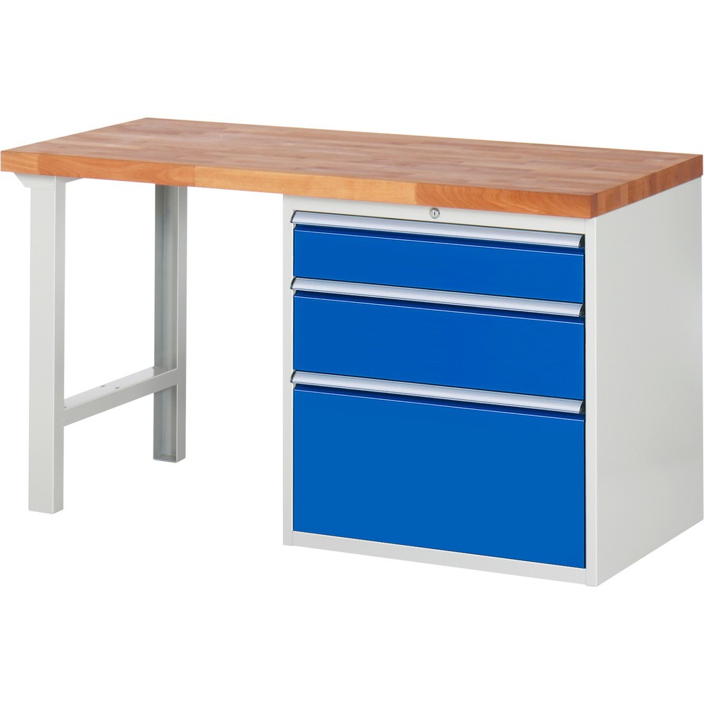 Immagine del prodotto n. 1: Banco da lavoro RAU serie 7000, 1 contenitore, AxLxP 840 x 1.500 x 700 mm, 3 cassetti estraibili al 90% 1 x 150, 1 x 210, 1 x 360 mm, portata cassetti 100 kg