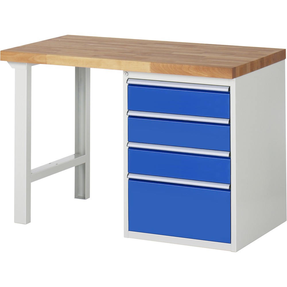 Immagine del prodotto: RAU Banco da lavoro Serie 7000, HxLxP 890 x 1.250 x 700 mm, 1 contenitore nella base a destra, con 4 cassetti