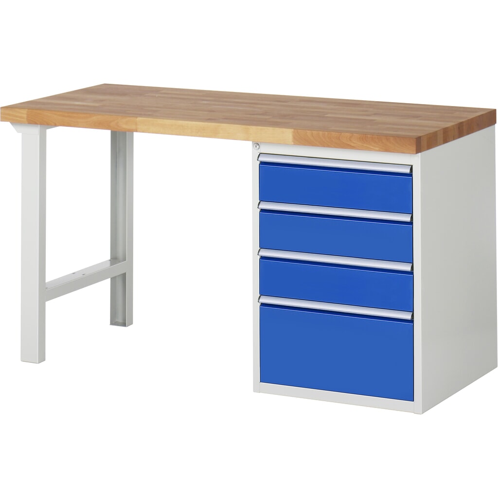 RAU Banco da lavoro Serie 7000, HxLxP 890 x 1.500 x 700 mm, 1 contenitore nella base a destra, con 4 cassetti Immagine del prodotto: RAU Banco da lavoro Serie 7000, HxLxP 890 x 1.500 x 700 mm, 1 contenitore nella base a destra, con 4 cassetti