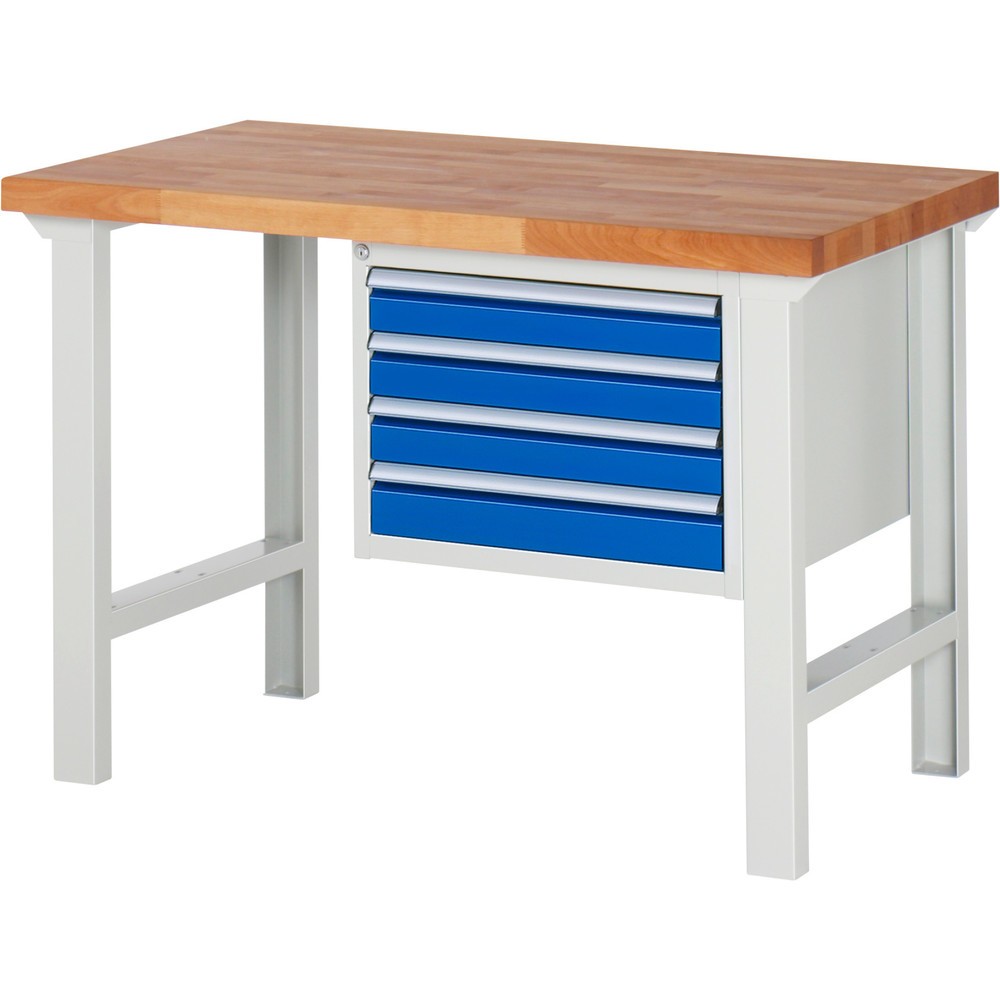 Immagine del prodotto n. 1: Banco da lavoro RAU serie 7000, 1 contenitore, AxLxP 840 x 1.250 x 700 mm, 4 cassetti estraibili al 90% 4 x 90 mm, portata cassetti 100 kg