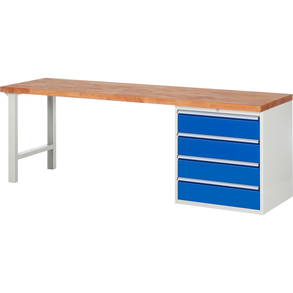 Immagine del prodotto n. 1: Banco da lavoro RAU serie 7000, 1 contenitore, AxLxP 840 x 2.500 x 700 mm, 4 cassetti estraibili al 100% 4 x 180 mm, portata cassetti 100 kg