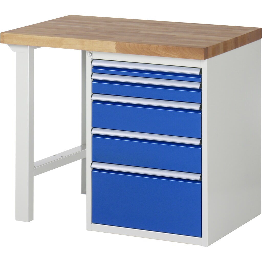 Immagine del prodotto n. 1: Banco da lavoro RAU serie 7000, 1 contenitore, AxLxP 840 x 1.000 x 700 mm, 5 cassetti estraibili al 90% 1 x 60, 1 x 90, 2 x 150, 1 x 270 mm, portata cassetti 100 kg