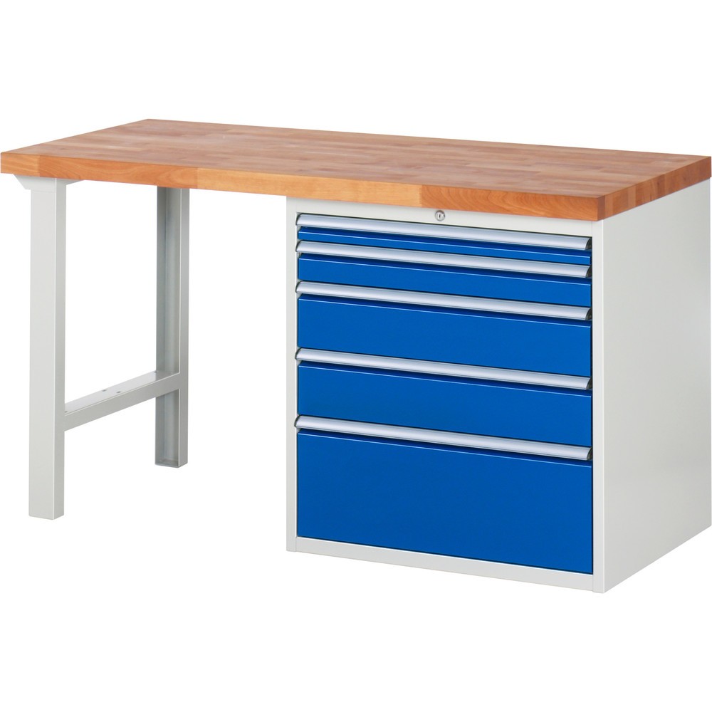 Immagine del prodotto: Banco da lavoro RAU serie 7000, 1 contenitore, AxLxP 890 x 1.500 x 700 mm, 5 cassetti estraibili al 100% 1 x 60, 1 x 90, 2 x 150, 1 x 270 mm, portata cassetti 100 kg