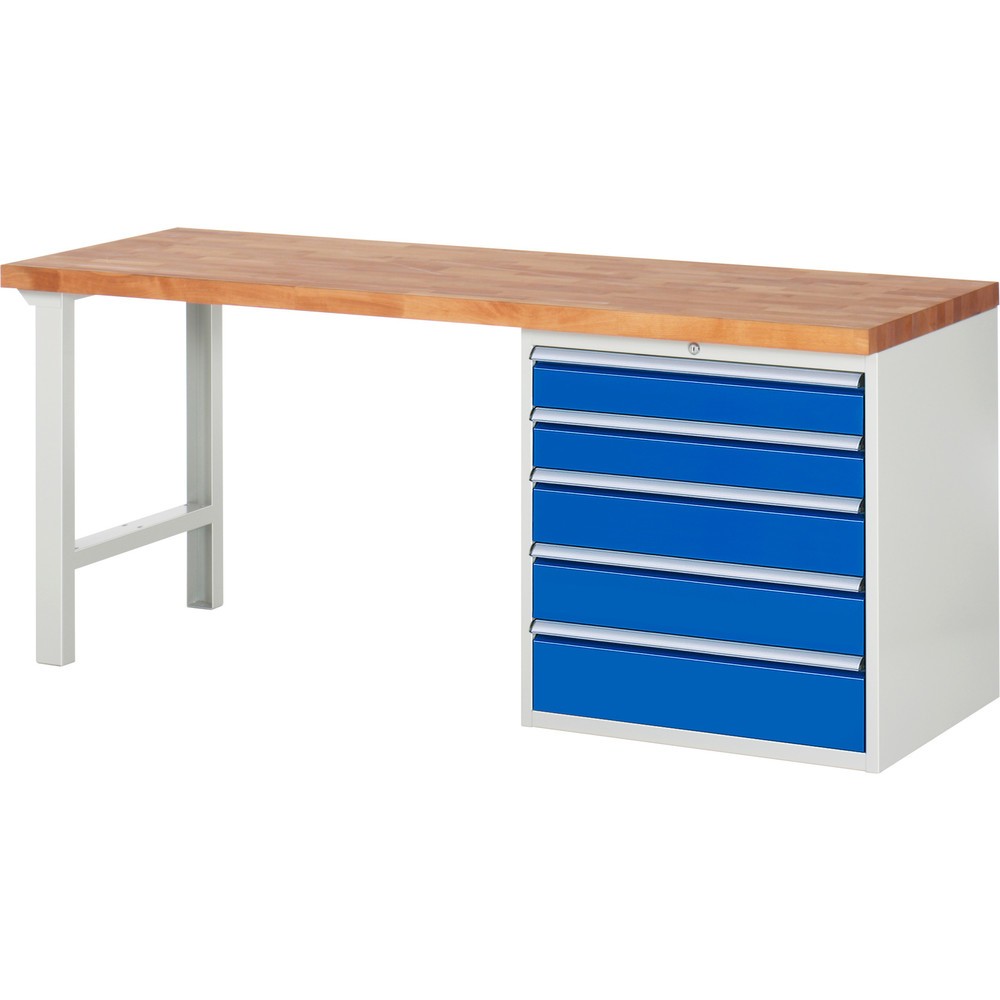 Immagine del prodotto: Banco da lavoro RAU serie 7000, 1 contenitore, AxLxP 840 x 2.000 x 700 mm, 5 cassetti estraibili al 90% 2 x 120, 2 x 150, 1 x 180 mm, portata cassetti 100 kg