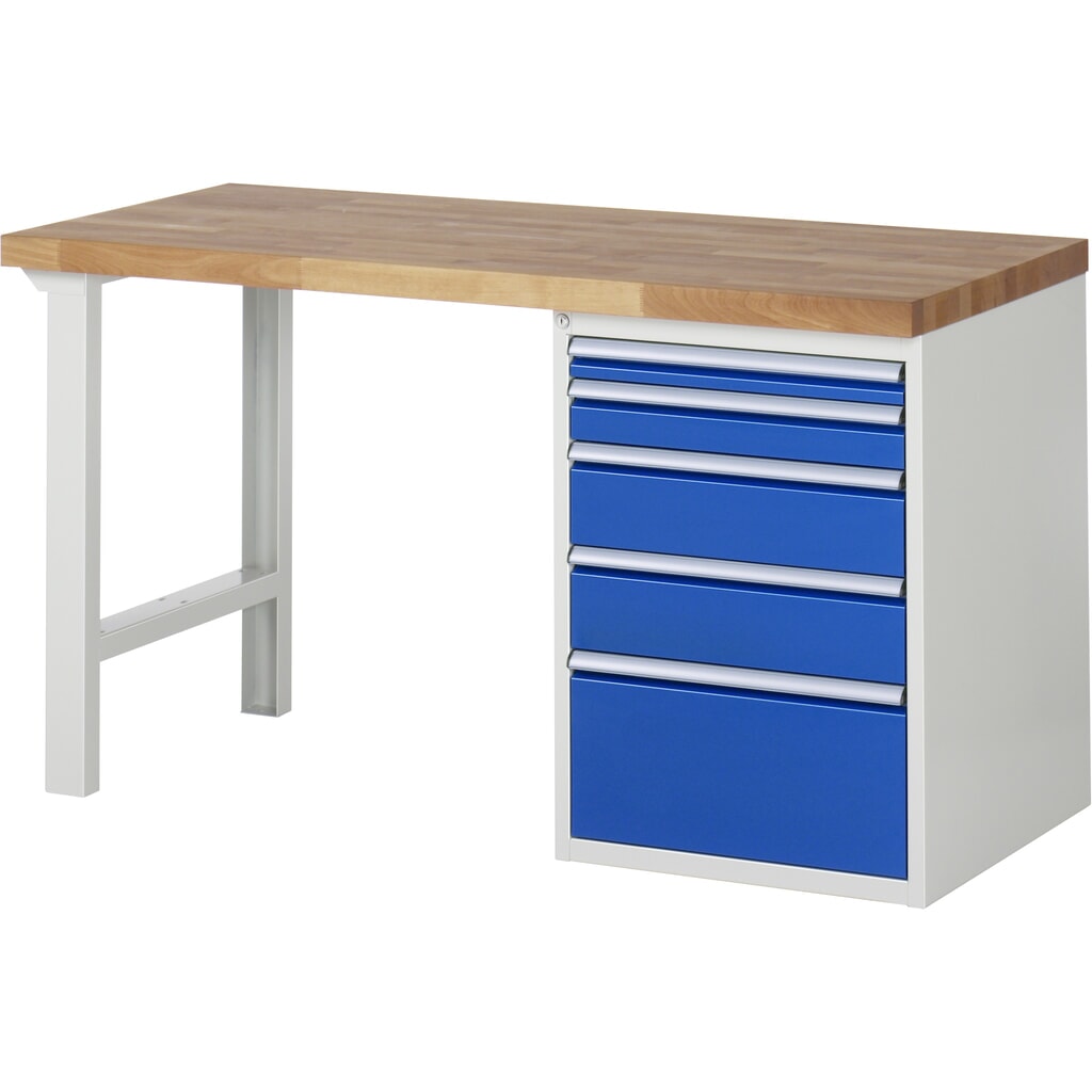 RAU Banco da lavoro Serie 7000, HxLxP 890 x 1.500 x 700 mm, 1 contenitore nella base a destra, con 5 cassetti Immagine del prodotto: RAU Banco da lavoro Serie 7000, HxLxP 890 x 1.500 x 700 mm, 1 contenitore nella base a destra, con 5 cassetti