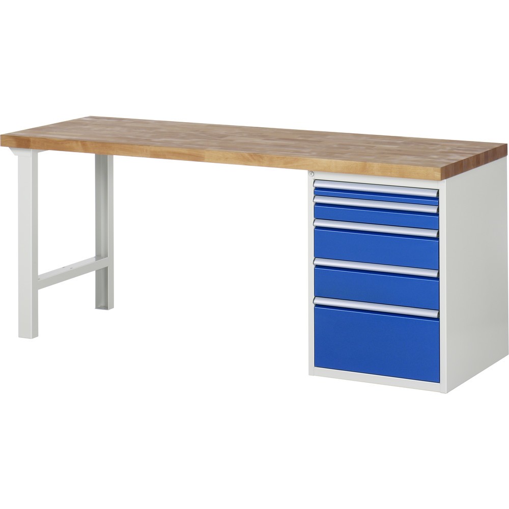 Immagine del prodotto: RAU Banco da lavoro Serie 7000, HxLxP 890 x 2.000 x 700 mm, 1 contenitore nella base a destra, con 5 cassetti