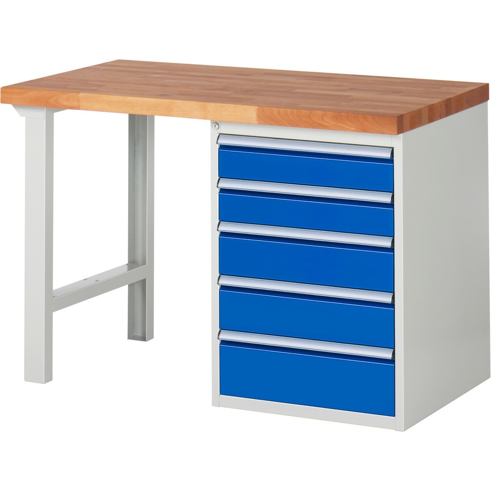 Immagine del prodotto: Banco da lavoro RAU serie 7000, 1 contenitore, AxLxP 840 x 1.250 x 700 mm, 5 cassetti estraibili al 100% 2 x 120, 2 x 150, 1 x 180 mm, portata cassetti 100 kg