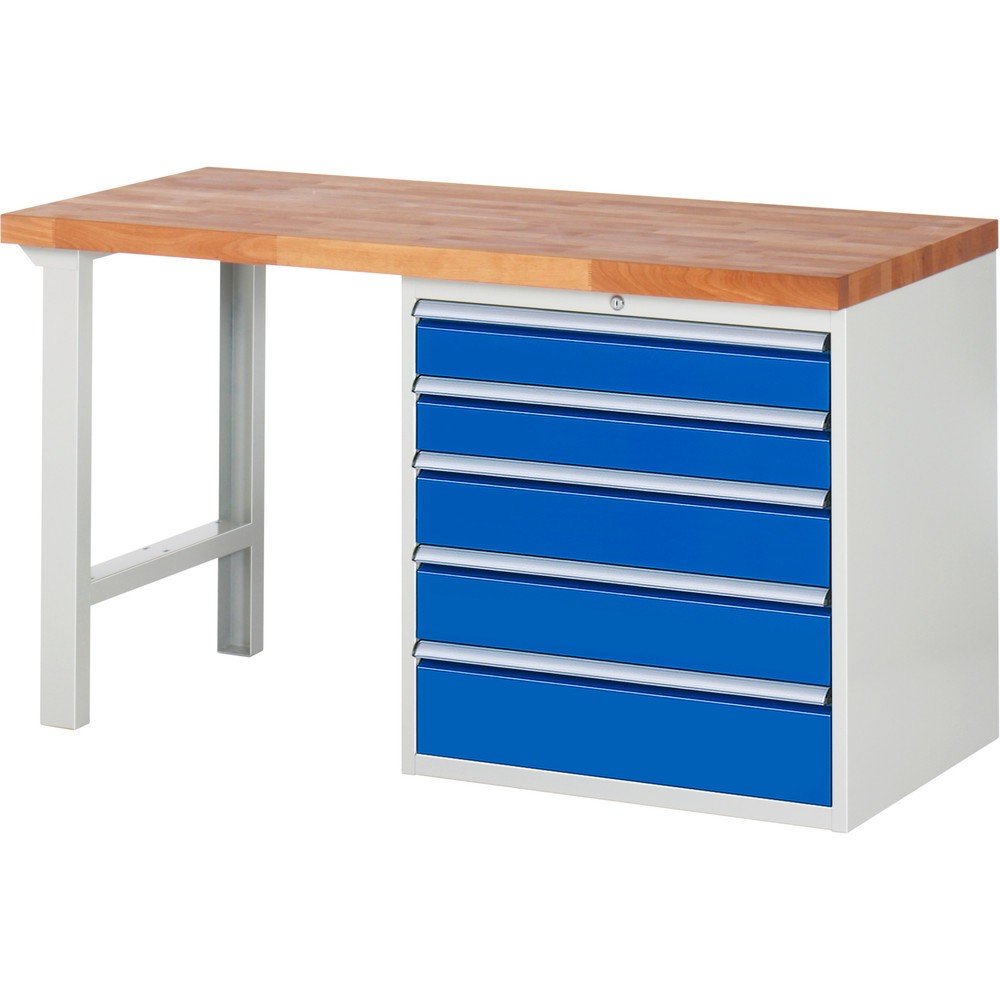 Immagine del prodotto: Banco da lavoro RAU serie 7000, 1 contenitore, AxLxP 840 x 1.500 x 700 mm, 5 cassetti estraibili al 90% 2 x 120, 2 x 150, 1 x 180 mm, portata cassetti 100 kg