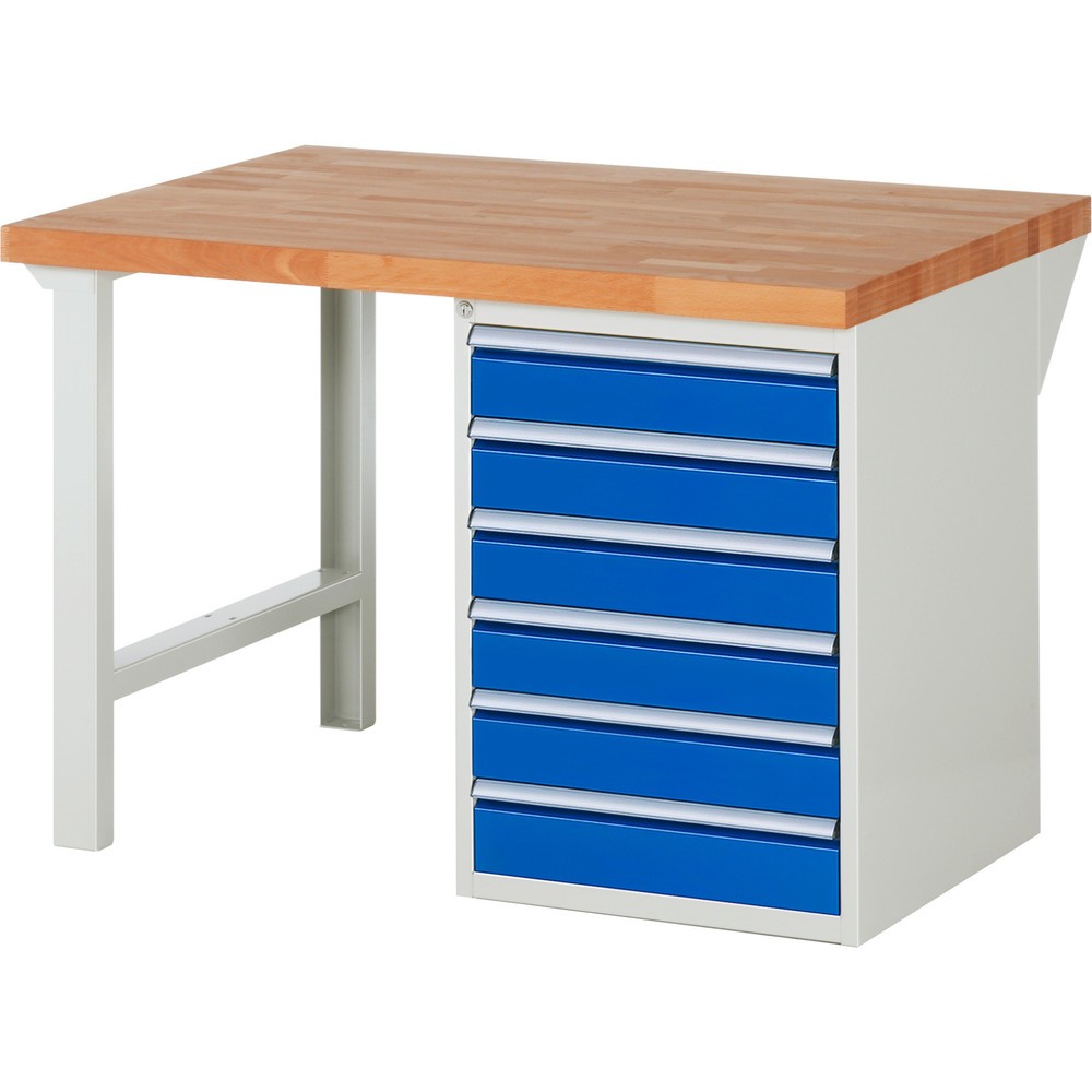 Immagine del prodotto: Banco da lavoro RAU serie 7000, 1 contenitore, AxLxP 840 x 1.250 x 900 mm, 6 cassetti estraibili al 90% 6 x 120 mm, portata cassetti 100 kg