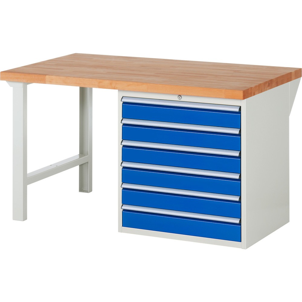 Immagine del prodotto n. 1: Banco da lavoro RAU serie 7000, 1 contenitore, AxLxP 840 x 1.500 x 900 mm, 6 cassetti estraibili al 90% 6 x 120 mm, portata cassetti 100 kg
