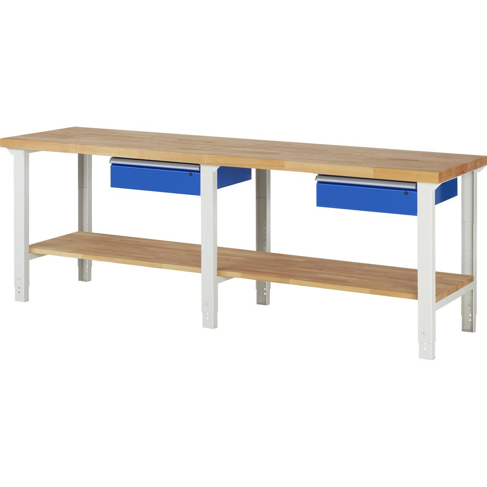 Immagine del prodotto: RAU Banco da lavoro Serie 7000, HxLxP 790-1.140 x 2.500 x 700 mm, piano di appoggio inferiore, con 2 cassetti