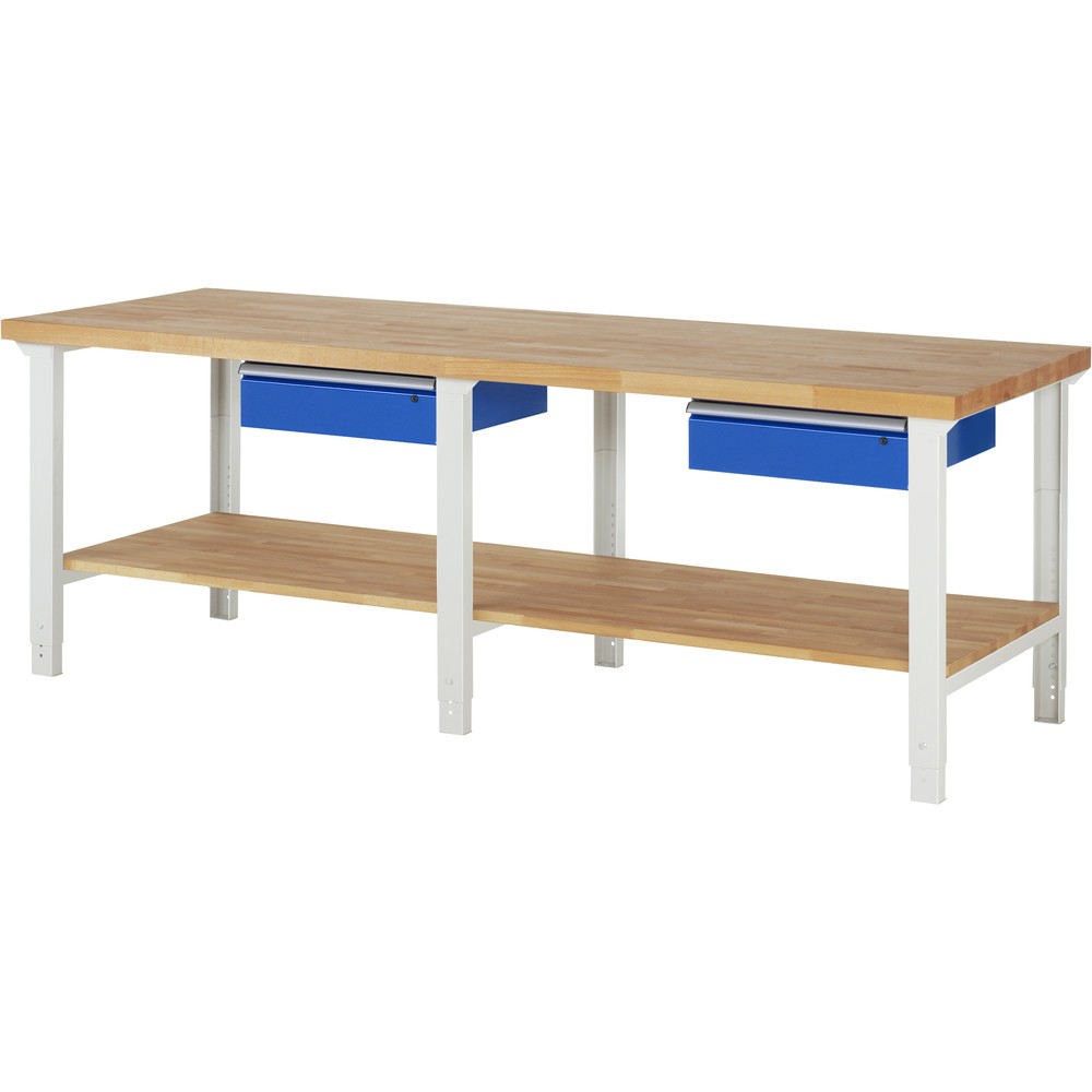 Immagine del prodotto: RAU Banco da lavoro Serie 7000, HxLxP 790-1.140 x 2.500 x 900 mm, piano di appoggio inferiore, con 2 cassetti