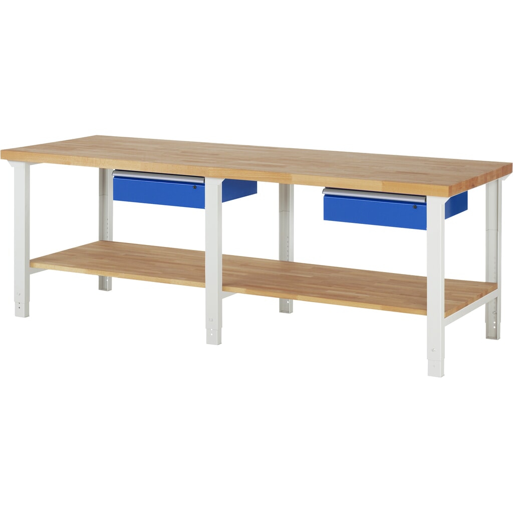 Immagine del prodotto: RAU Banco da lavoro Serie 7000, HxLxP 790-1.140 x 2.500 x 900 mm, piano di appoggio inferiore, con 2 cassetti