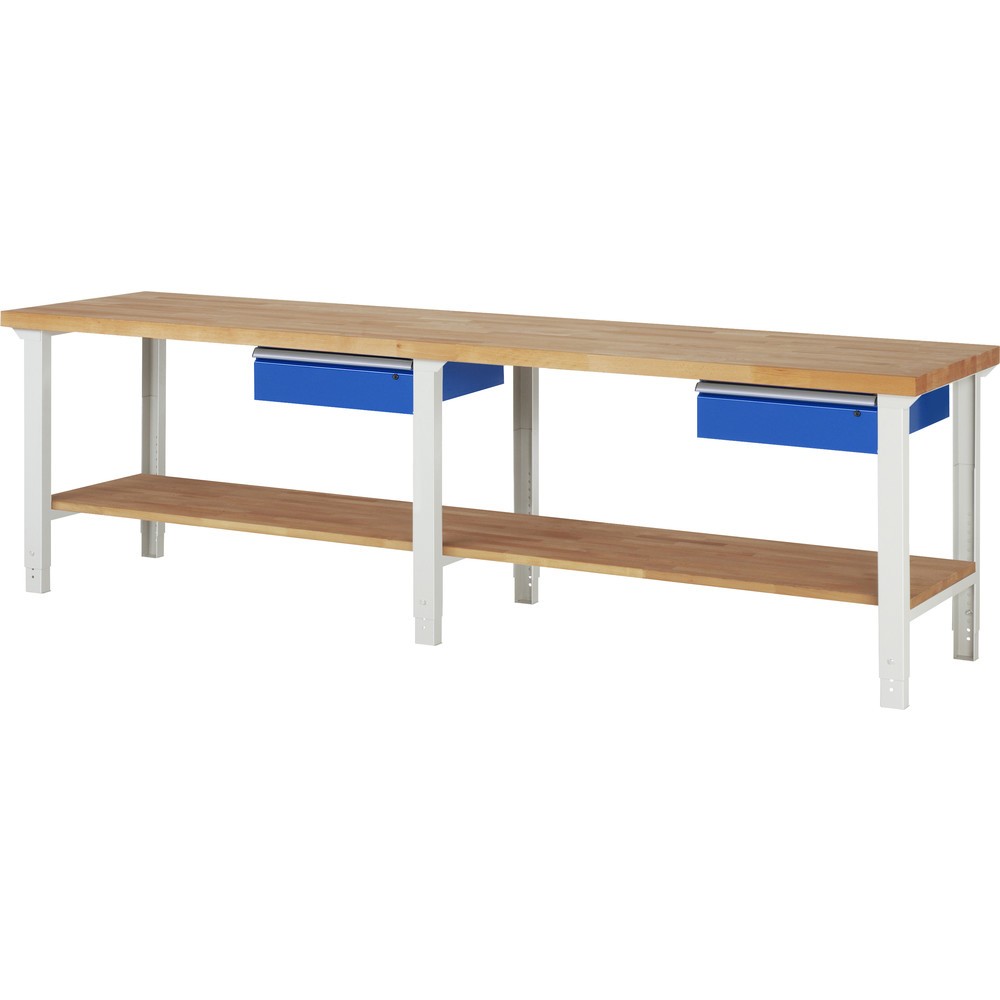 Immagine del prodotto: RAU Banco da lavoro Serie 7000, HxLxP 790-1.140 x 3.000 x 700 mm, piano di appoggio inferiore, con 2 cassetti