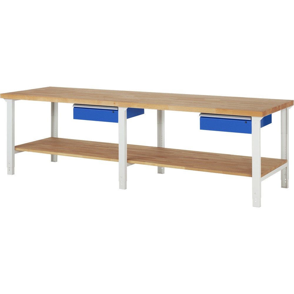 Immagine del prodotto: RAU Banco da lavoro Serie 7000, HxLxP 790-1.140 x 3.000 x 900 mm, piano di appoggio inferiore, con 2 cassetti