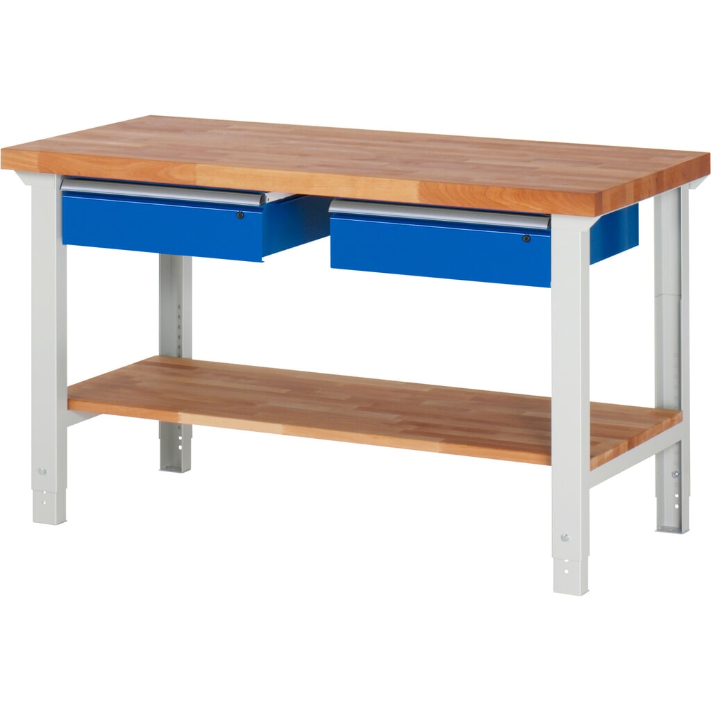 Banco da lavoro RAU serie 7000, 1 piano di appoggio in faggio massiccio, AxLxP 790-1.140 x 1.500 x 700 mm, 2 cassetti 2 x 150 mm Immagine del prodotto n. 1: Banco da lavoro RAU serie 7000, 1 piano di appoggio in faggio massiccio, AxLxP 790-1.140 x 1.500 x 700 mm, 2 cassetti 2 x 150 mm
