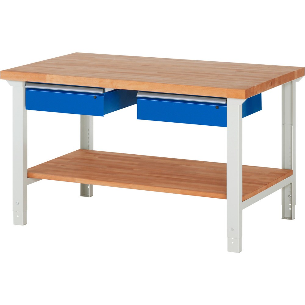 Banco da lavoro RAU serie 7000, 1 piano di appoggio in faggio massiccio, AxLxP 790-1.140 x 1.500 x 900 mm, 2 cassetti 2 x 150 mm Immagine del prodotto n. 1: Banco da lavoro RAU serie 7000, 1 piano di appoggio in faggio massiccio, AxLxP 790-1.140 x 1.500 x 900 mm, 2 cassetti 2 x 150 mm