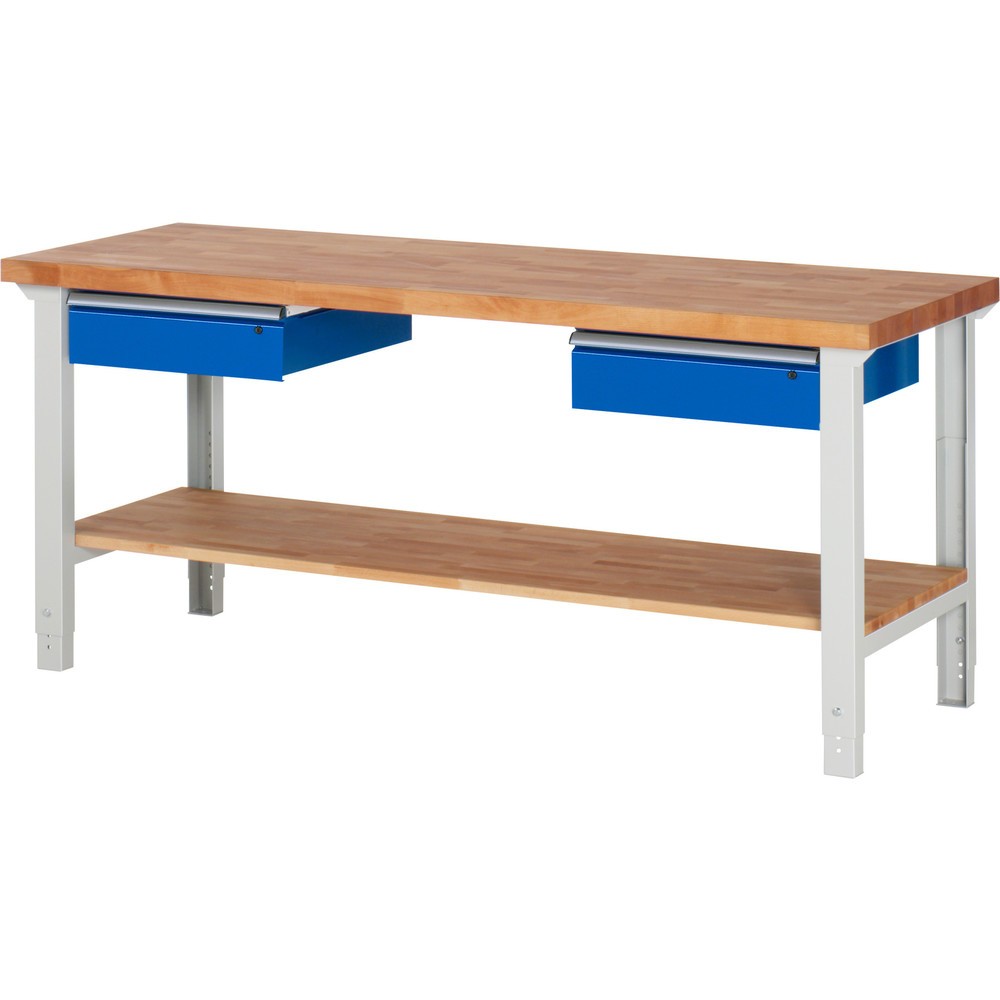Immagine del prodotto: Banco da lavoro RAU serie 7000, 1 piano di appoggio in faggio massiccio, AxLxP 790-1.140 x 2.000 x 700 mm, 2 cassetti 2 x 150 mm