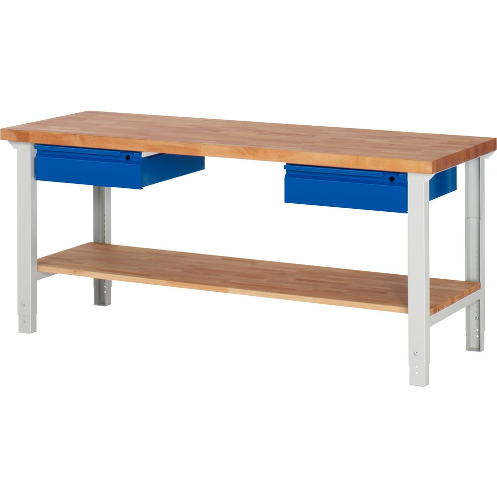 Immagine del prodotto n. 1: Banco da lavoro RAU serie 7000, 1 piano di appoggio in faggio massiccio, AxLxP 790-1.140 x 2.000 x 700 mm, 2 cassetti 2 x 150 mm