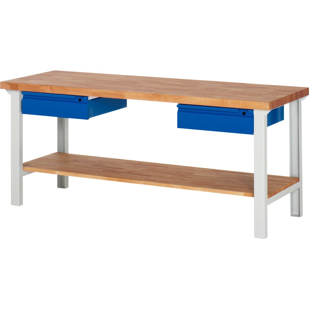 Immagine del prodotto: Banco da lavoro RAU serie 7000, 1 piano di appoggio in faggio massiccio, AxLxP 840 x 2.000 x 700 mm, 2 cassetti 2 x 150 mm
