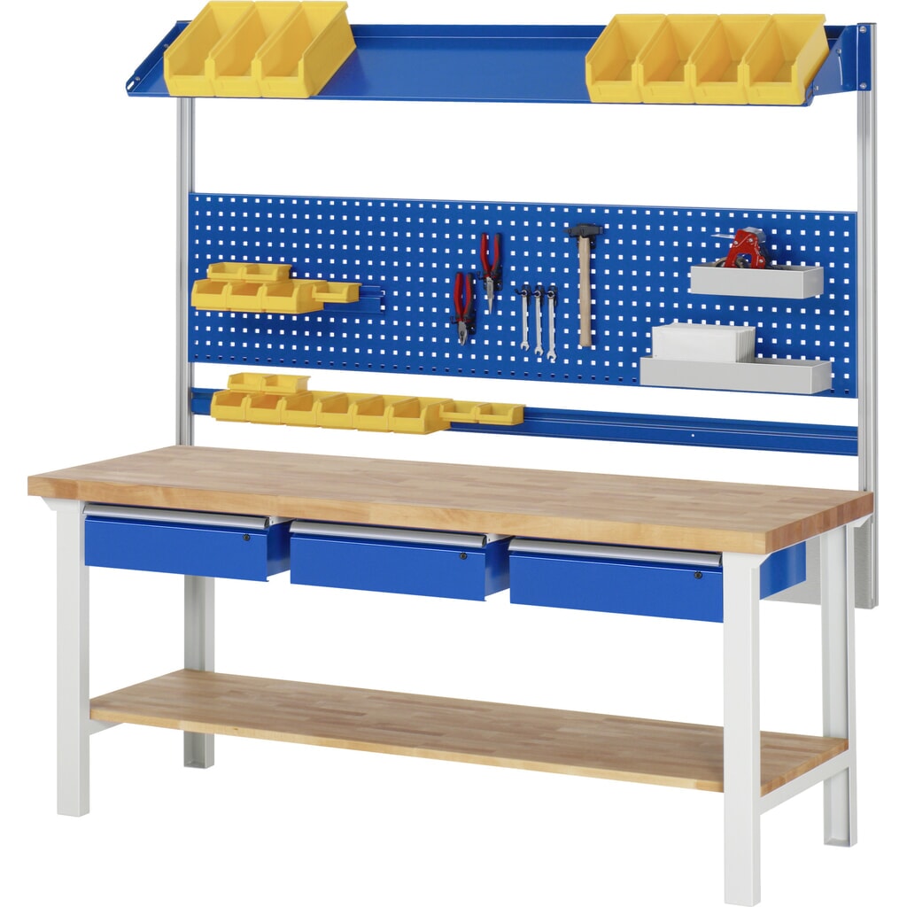 Immagine del prodotto n. 5: Banco da lavoro RAU serie 7000, 1 piano di appoggio in faggio massiccio, AxLxP 840 x 2.500 x 700 mm, 4 cassetti 4 x 150 mm