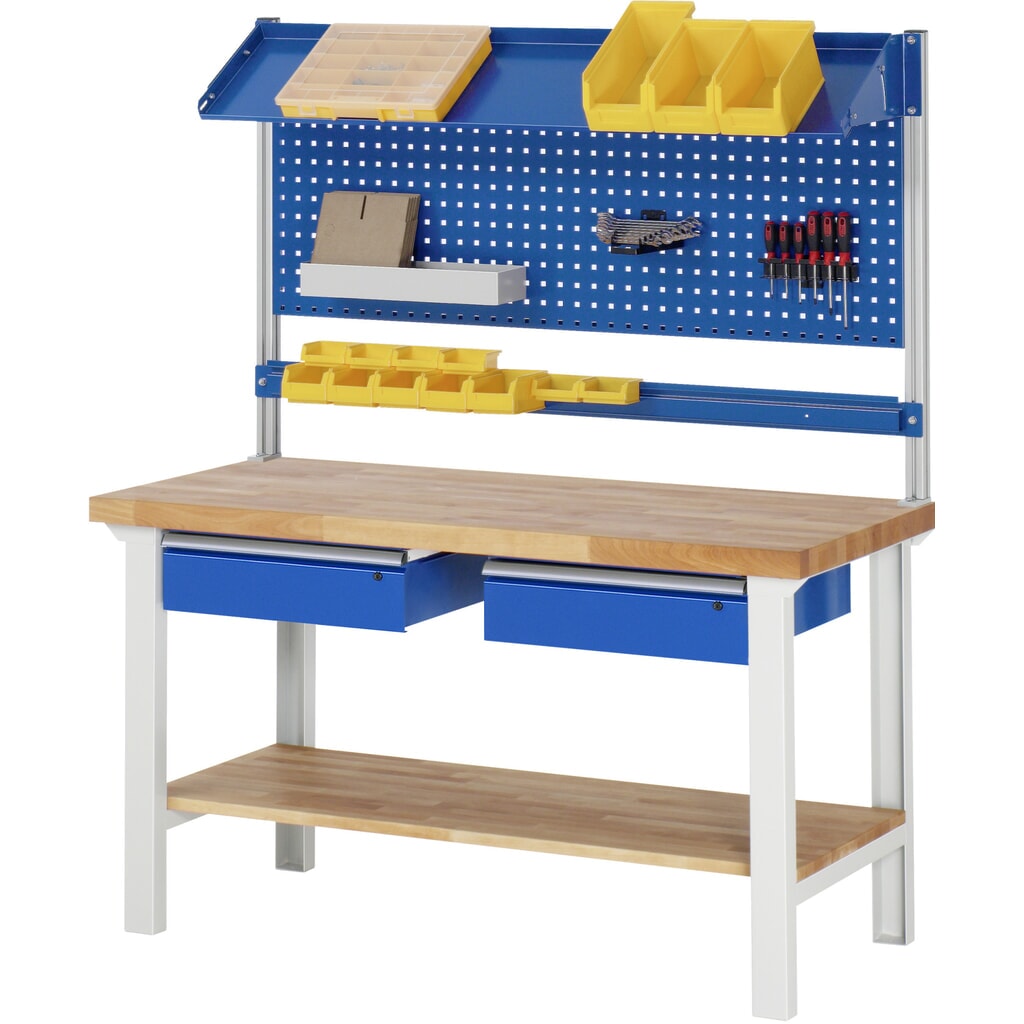 Immagine del prodotto n. 6: Banco da lavoro RAU serie 7000, 1 piano di appoggio in faggio massiccio, AxLxP 790-1.140 x 1.500 x 700 mm, 2 cassetti 2 x 150 mm