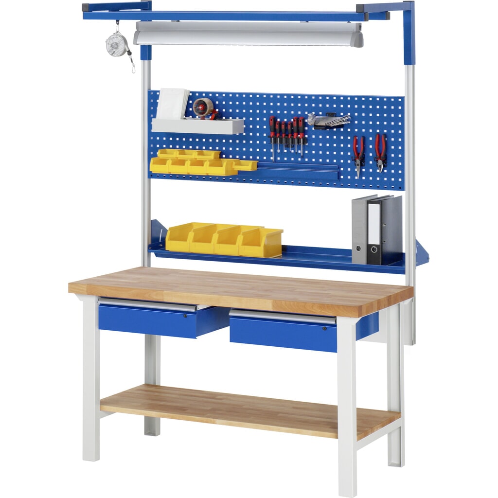 Immagine del prodotto n. 7: Banco da lavoro RAU serie 7000, 1 piano di appoggio in faggio massiccio, AxLxP 790-1.140 x 1.500 x 700 mm, 2 cassetti 2 x 150 mm
