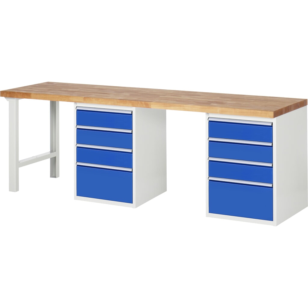 RAU Banco da lavoro Serie 7000, HxLxP 890 x 2.500 x 700 mm, 2 contenitori nella base, ciascuno con 4 cassetti Immagine del prodotto n. 1: RAU Banco da lavoro Serie 7000, HxLxP 890 x 2.500 x 700 mm, 2 contenitori nella base, ciascuno con 4 cassetti
