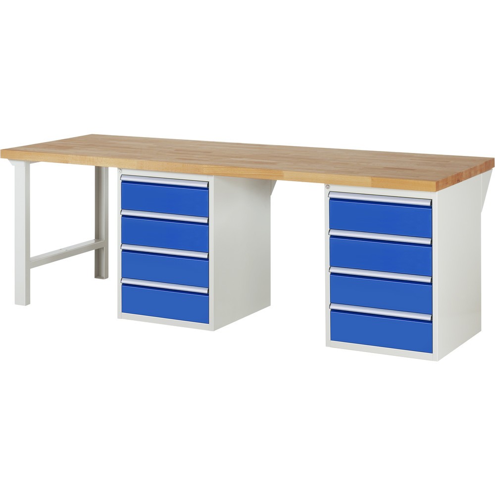 Immagine del prodotto n. 1: Banco da lavoro RAU serie 7000, 2 contenitori, AxLxP 840 x 2.500 x 900 mm, 8 cassetti estraibili al 90% 8 x 180 mm