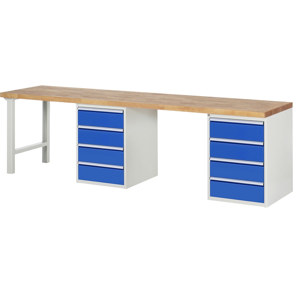 RAU Banco da lavoro Serie 7000, HxLxP 890 x 3.000 x 700 mm, 2 contenitori nella base, ciascuno con 4 cassetti Immagine del prodotto n. 1: RAU Banco da lavoro Serie 7000, HxLxP 890 x 3.000 x 700 mm, 2 contenitori nella base, ciascuno con 4 cassetti