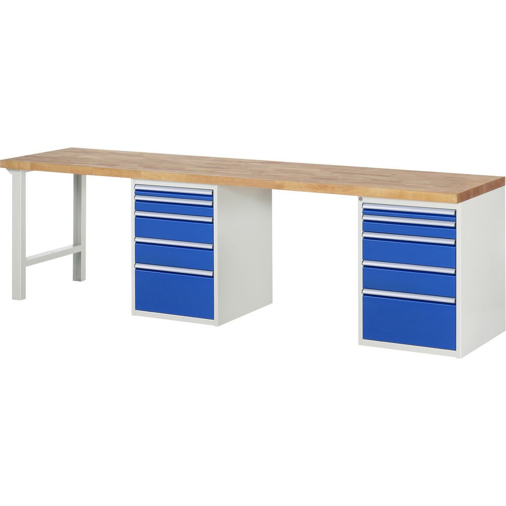 Immagine del prodotto: RAU Banco da lavoro Serie 7000, HxLxP 890 x 3.000 x 700 mm, 2 contenitori nella base, ciascuno con 5 cassetti