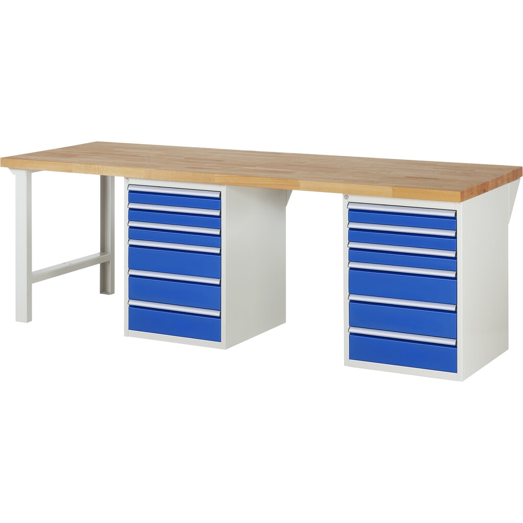 Immagine del prodotto: RAU Banco da lavoro Serie 7000, HxLxP 890 x 2.500 x 900 mm, 2 contenitori nella base, ciascuno con 6 cassetti