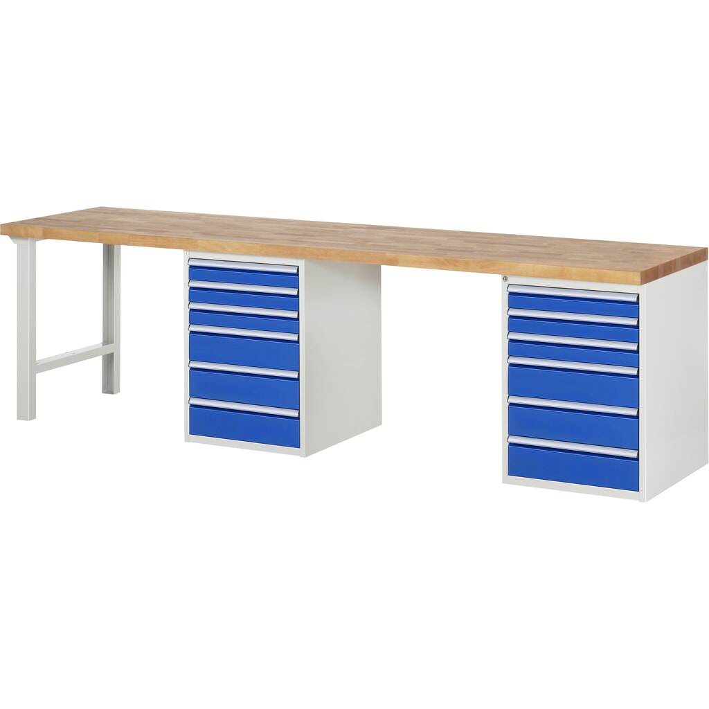 Immagine del prodotto: RAU Banco da lavoro Serie 7000, HxLxP 890 x 3.000 x 700 mm, 2 contenitori nella base, ciascuno con 6 cassetti