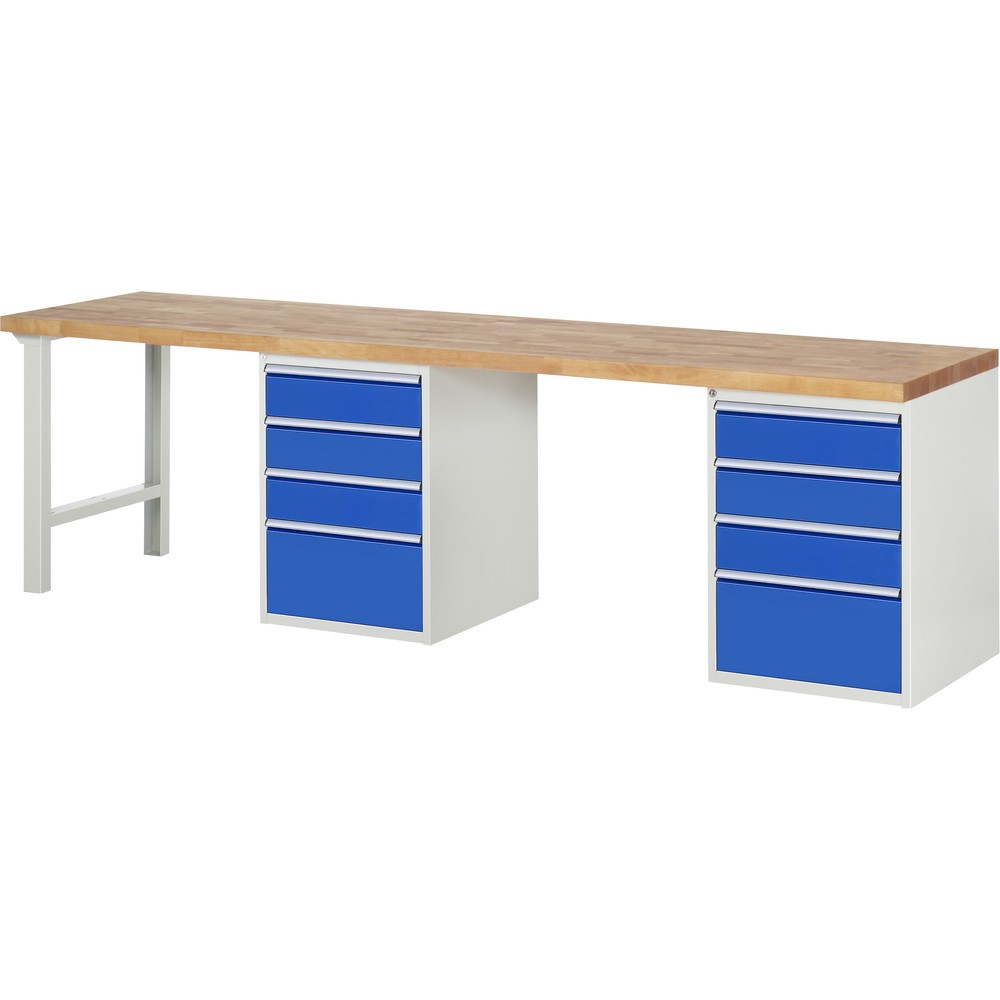 Immagine del prodotto: RAU Banco da lavoro Serie 7000, HxLxP 890 x 3.000 x 700 mm, 2 contenitori nella base, ciascuno con 4 cassetti