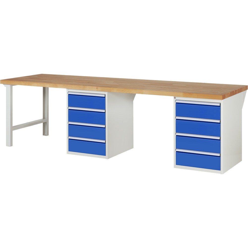 Immagine del prodotto: RAU Banco da lavoro Serie 7000, HxLxP 890 x 3.000 x 900 mm, 2 contenitori nella base, ciascuno con 4 cassetti