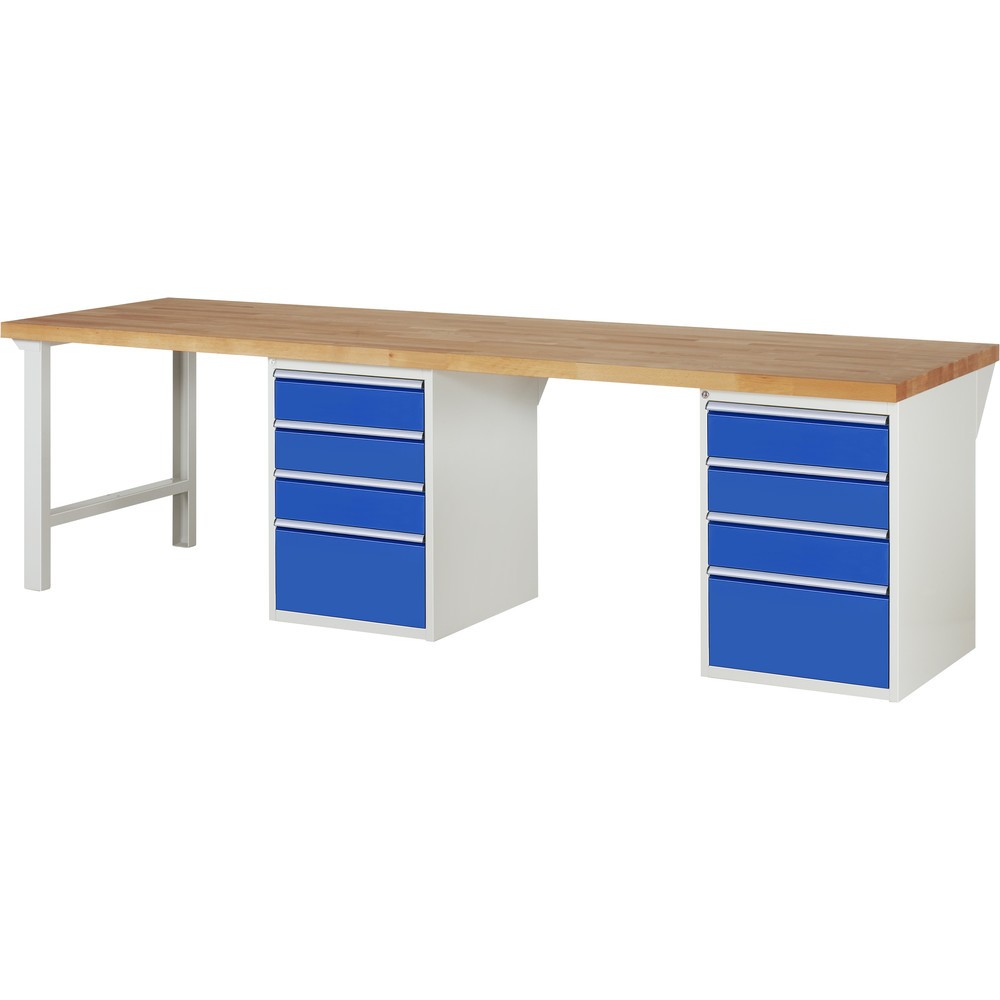 Immagine del prodotto: RAU Banco da lavoro Serie 7000, HxLxP 890 x 3.000 x 900 mm, 2 contenitori nella base, ciascuno con 4 cassetti