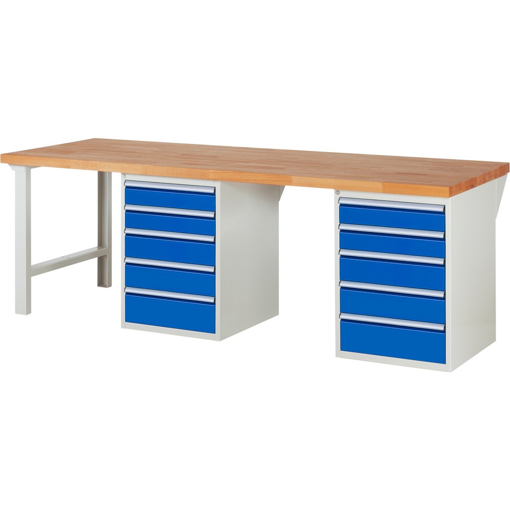 Immagine del prodotto n. 1: Banco da lavoro RAU serie 7000, 2 contenitori, AxLxP 890 x 2.500 x 900 mm, 10 cassetti 4 x 120 mm, 4 x 150 mm, 2 x 180 mm