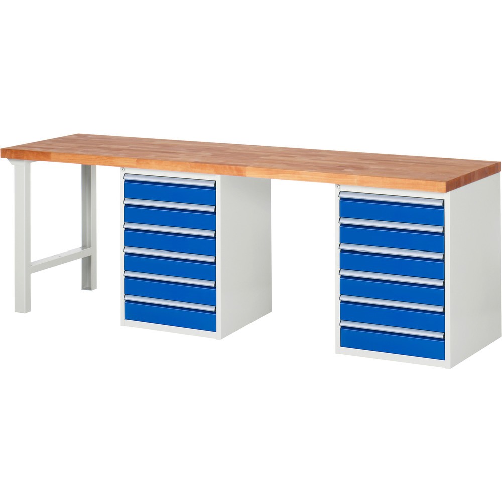 Immagine del prodotto: Banco da lavoro RAU serie 7000, 2 contenitori, AxLxP 840 x 2.500 x 700 mm, 12 cassetti estraibili al 100% 12 x 120 mm