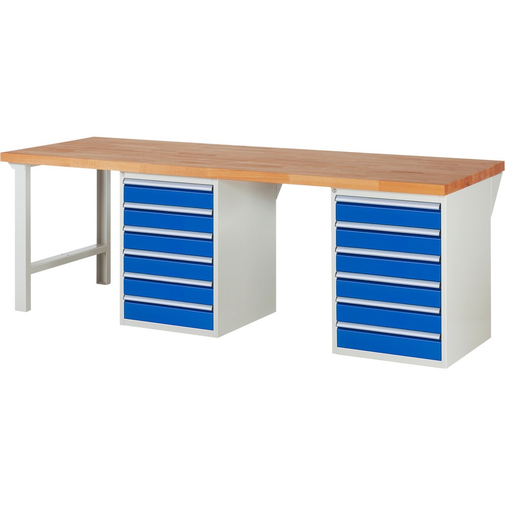 Immagine del prodotto: Banco da lavoro RAU serie 7000, 2 contenitori, AxLxP 890 x 2.500 x 900 mm, 12 cassetti estraibili al 100% 12 x 120 mm