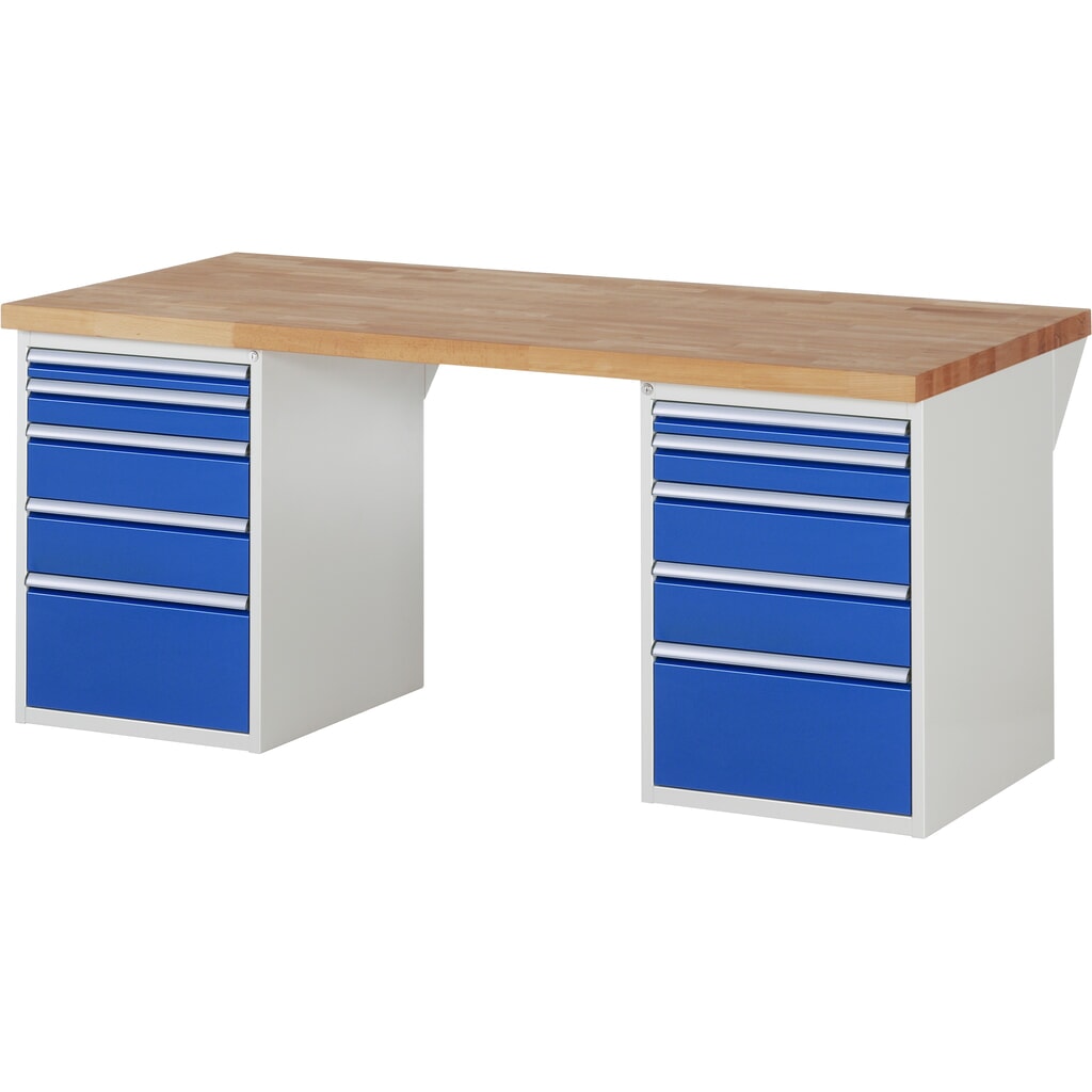 RAU Banco da lavoro Serie 7000, HxLxP 890 x 2.000 x 900 mm, 2 contenitori nella base, ciascuno con 5 cassetti Immagine del prodotto: RAU Banco da lavoro Serie 7000, HxLxP 890 x 2.000 x 900 mm, 2 contenitori nella base, ciascuno con 5 cassetti