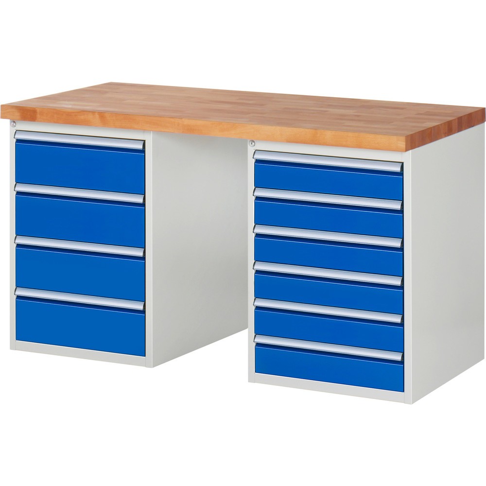 Immagine del prodotto: Banco da lavoro RAU serie 7000, 2 contenitori, AxLxP 840 x 1.500 x 700 mm, 10 cassetti 6 x 120 mm, 4 x 180 mm