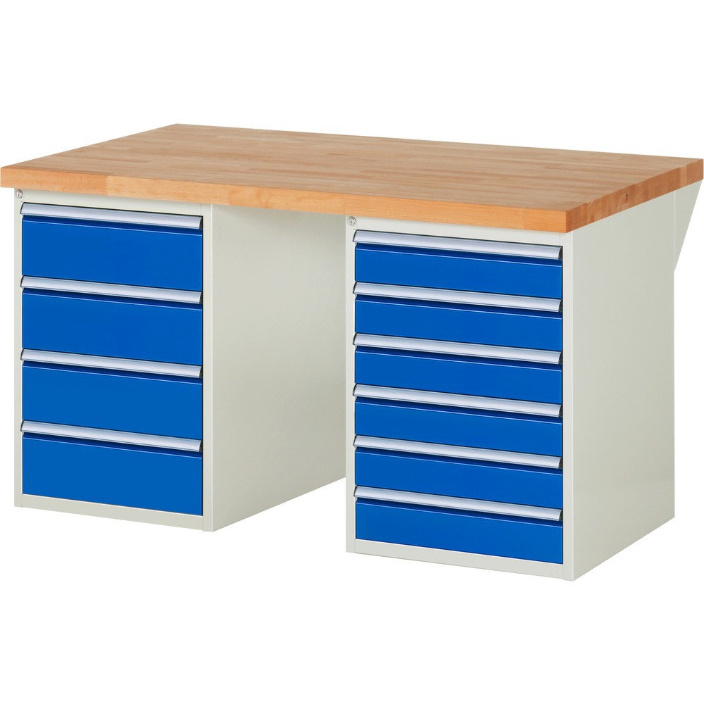 Immagine del prodotto n. 1: Banco da lavoro RAU serie 7000, 2 contenitori, AxLxP 890 x 1.500 x 900 mm, 10 cassetti 6 x 120 mm, 4 x 180 mm