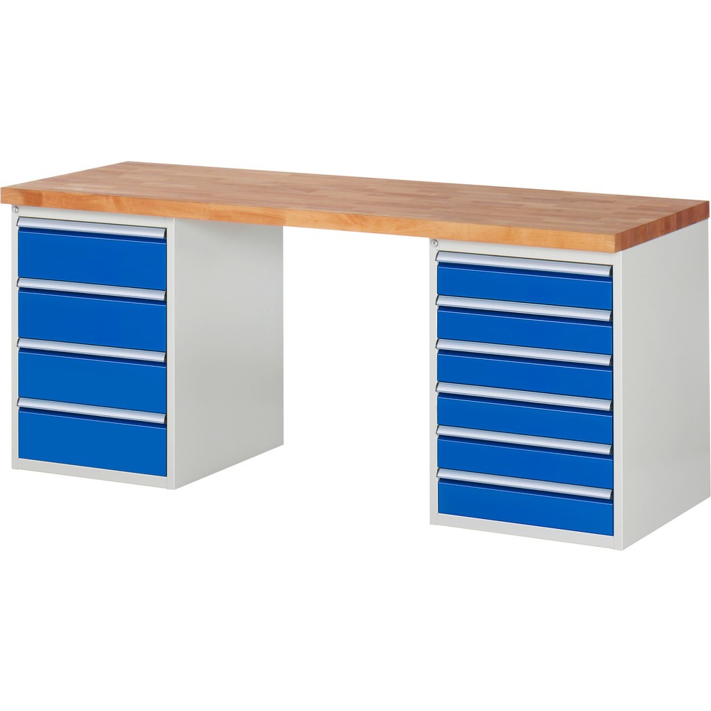 Immagine del prodotto n. 1: Banco da lavoro RAU serie 7000, 2 contenitori, AxLxP 890 x 2.000 x 700 mm, 10 cassetti 6 x 120 mm, 4 x 180 mm