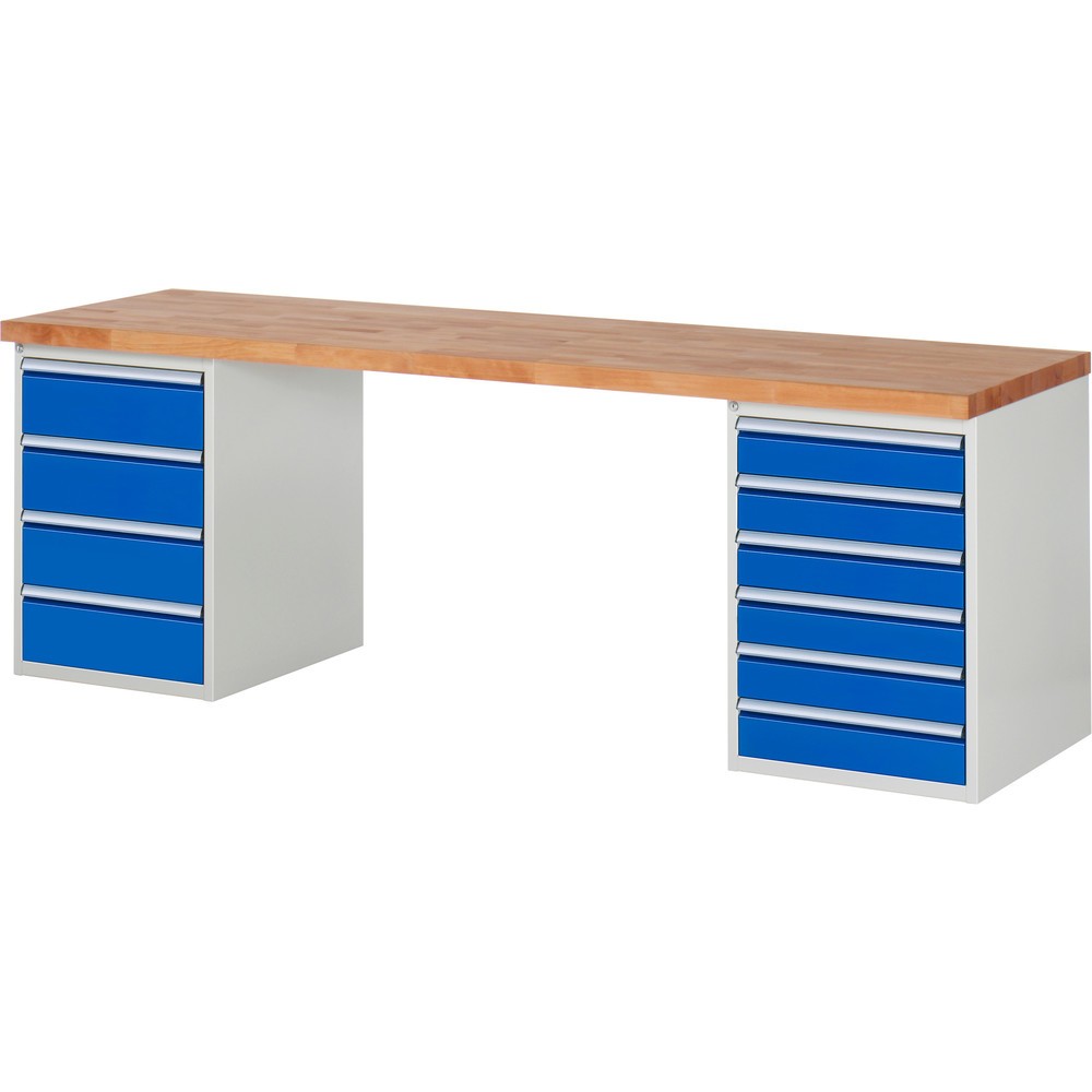 Immagine del prodotto n. 1: Banco da lavoro RAU serie 7000, 2 contenitori, AxLxP 840 x 2.500 x 700 mm, 10 cassetti 6 x 120 mm, 4 x 180 mm