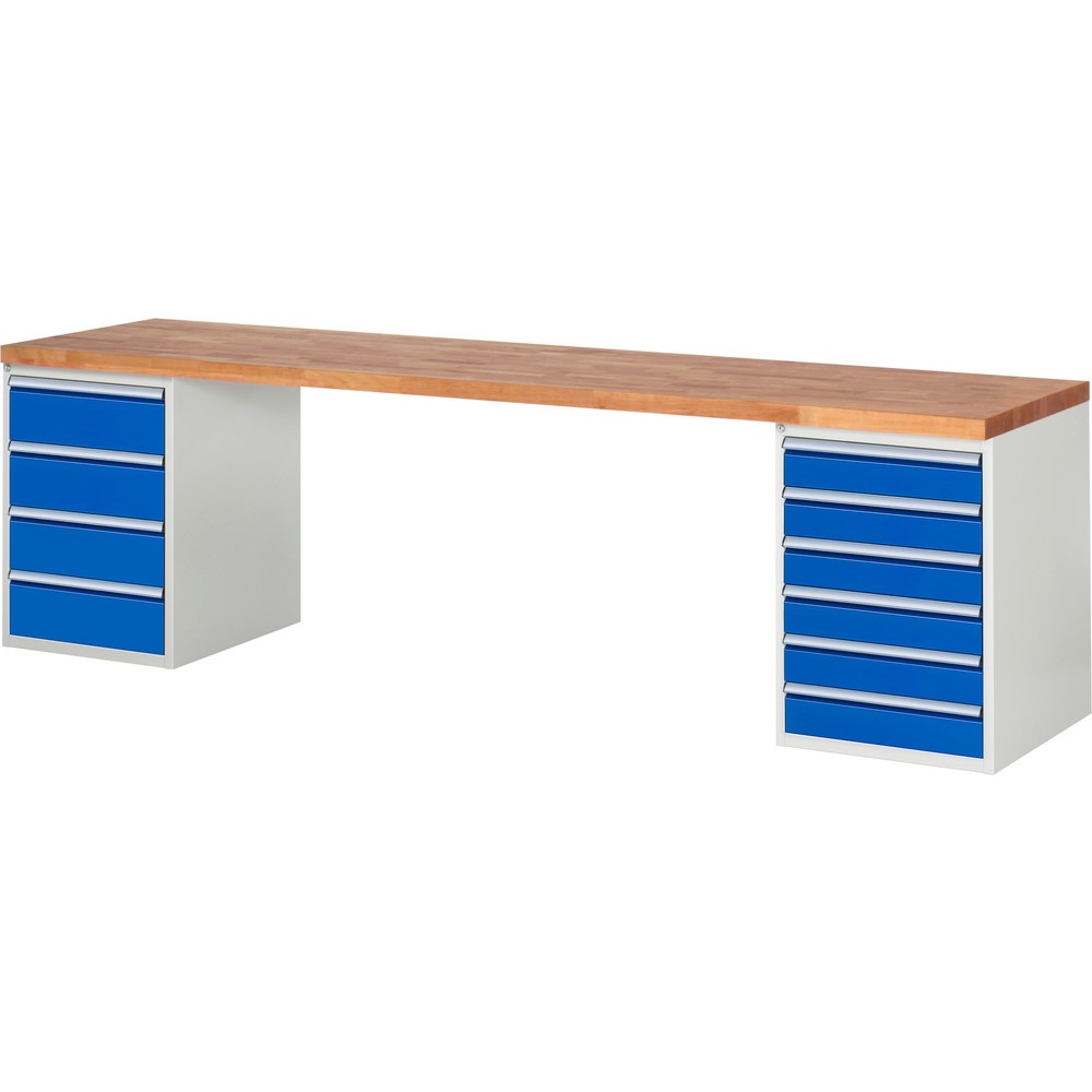 Immagine del prodotto: Banco da lavoro RAU serie 7000, 2 contenitori, AxLxP 890 x 3.000 x 900 mm, 10 cassetti 6 x 120 mm, 4 x 180 mm